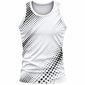 <b>Men's</b> <b>White</b> Dot Printed Tank Top Breathable Polyester Sleeveless Crew Neck Sporty <b>Vest</b> - Product Image 1