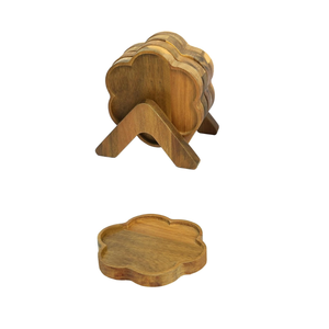Eco-friendly Acacia Wooden <b>Coasters</b> <b>for</b> <b>Drinks</b> Flower Shaped with Stand Flower Design Rustic Decor <b>for</b> Table from Vietnam - Product Image 1