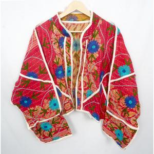 Eco-Friendly 100% Cotton <b>Kantha</b> Handmade Floral Printed Open <b>Jacket</b> Hand Quilted Spring Autumn - Product Image 5