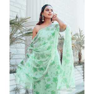 ชุดสูทผ้าชีฟองสีเขียวพิมพ์ลายดอกไม้ ไซส์ XS รุ่นสุราษฎร์ - Product Image 6