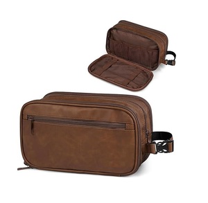 Genuine Leather Wholesale Shaving Pouch Organizer Travel Pouch Beauty Zipper Cosmetic Bags Women's Makeup Bag Men's <b>Toiletry</b> Bag - Product Image 1