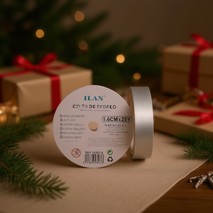 Nastro Regalo Ilan 1,6 cm x 25 iarde Argento Bianco per Confezioni - Product Image 3