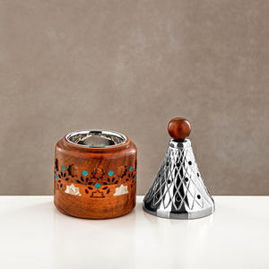 Brûleur à Bakhoor en bois bleu sarcelle moderne avec sangle en cuir, diffuseur d'arômes minimaliste pour la décoration et la parfumerie d'intérieur - Product Image 6
