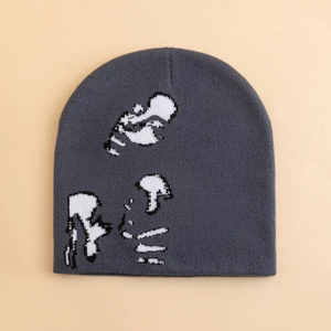 Bonnet unisexe en jacquard à motif, bonnet tricoté chaud d'hiver, style streetwear, imprimé squelette, casquette hip-hop - Product Image 4