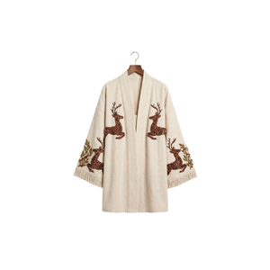 Kaftan blanc mini avec détails lacés, coupe ample, manches longues, tenue modeste, longueur mi-mollet, en coton, col en V, vêtements pour femmes - Product Image 4