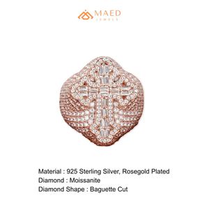 Rose Gold Plated Moissanite <b>Cross</b> <b>Ring</b> Iced Out Baguette Statement Band Hip Hop Jewelry Gift Men Miami Chicago USA - Product Image 6