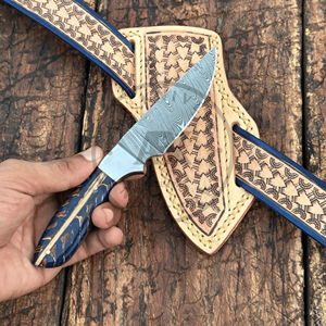 Couteau Bull Cutter OEM personnalisable en gros, lame fixe ultra-affûtée en acier Damas, pour la chasse en extérieur, avec étui en cuir, très demandé - Product Image 5