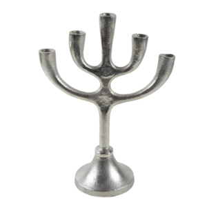 Chandelier en aluminium à cinq branches, idéal pour la décoration de table et les mariages, porte-bougie de forme antique - Product Image 4