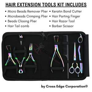 Kit complet d'outils pour extensions capillaires avec pince à micro-anneaux, dissolvant de colle à fusion, ciseaux de barbier, rasoir à cheveux, peigne à queue de doigt - Product Image 2