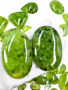 High Quality Green Prehnite Cabochons | Natural Loose Stones for <b>Rings</b>, Pendants & Jewelry Cabochon with Black Tourmaline Inclus - Product Image 1