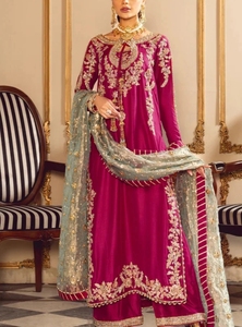 Ensemble de mariage indien pakistanais Anarkali beige brodé, long jusqu'au sol, 3 pièces - Product Image 5