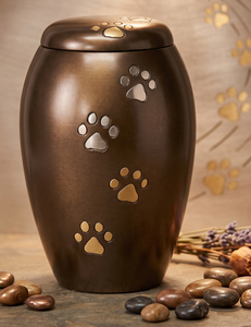 Urnas de Cremación de Metal Ecológicas, Diseño Moderno y Único, Color Marrón con Patas de Mascota, Aplicación en Aluminio, Logotipo Personalizado, Venta al Por Mayor - Product Image 1