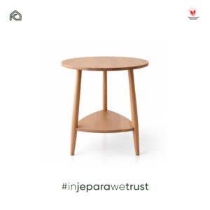 Mesa Auxiliar Redonda de Madera Maciza de Sungkai con Estante Inferior, Estilo Escandinavo Japandi Moderno, para Sala de Estar o Dormitorio - Product Image 3