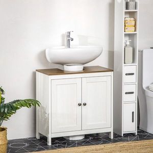 Mobiletto Sottolavabo Bianco Antico e Noce con Doppia Anta per Bagno - Product Image 1
