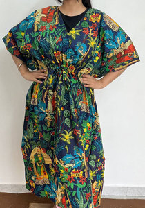 Vestido Kaftán de Algodón Transpirable para Mujer con Estampados Elegantes, Silueta Holgada y Comodidad Perfecta para el Día a Día - Product Image 3
