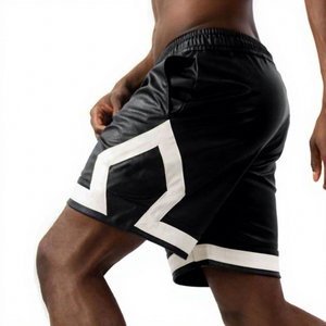 Men's Black Polyester Bermuda Shorts Mid Rise Drawstring Waist Quick Dry Sporty Style With Side Stripe Woven Fabric - Product Image 3