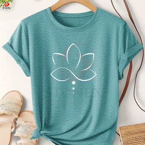 T-shirt ample d'été pour femme en coton respirant et écologique, à col rond, manches courtes et motif imprimé mignon - Product Image 2