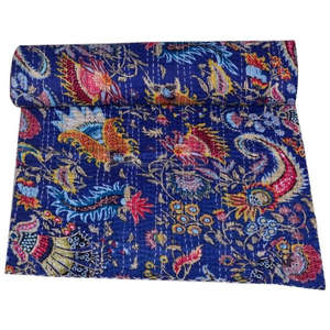 Venta al por mayor Lote Indio Queen Size Edredón hecho a mano Mukut Print Kantha Spread Throw Manta de algodón Hecho a mano Reversible Kantha Edredón - Product Image 3
