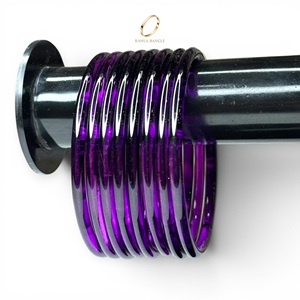 Juego de Brazaletes de Cristal Transparente al por Mayor, Corte Esmeralda Morado, Estilo Kashmiri, para Uso Diario, Bodas y Fiestas, Joyería India - Product Image 4