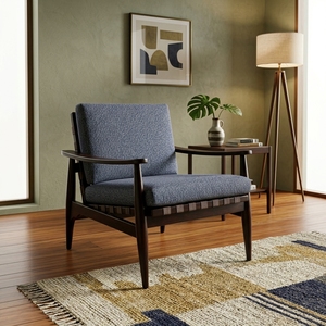 Fauteuil Sina en bois de mahogany massif, style moderne pour salon, avec sangles et coussins, utilisation hôtelière, aucun assemblage requis - Product Image 4