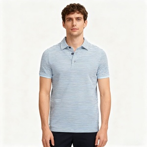 Polo de Punto a Rayas para Hombre, Manga Corta, Estilo Casual, Corte Regular, Diseño Azul Estampado - Product Image 3