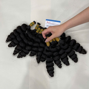 Fábrica Mayorista # Cabello virgen vietnamita de 18 pulgadas, negro azabache, ondulado suelto, súper doblemente tramado, textura de onda al vapor. - Product Image 6