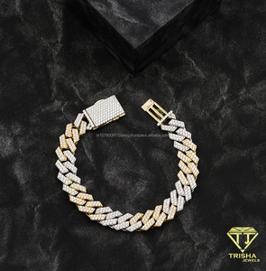 Luxury Two Tone Fishbone Link Moissanite <b>Bracelet</b> with VVS D Color Stones White and Yellow Gold Diamond Look Statement Jewelry - Product Image 2
