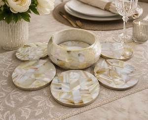 Ensemble de dessous-de-verre élégants en nacre, faits à la main, décoratifs, pour café, thé, boissons, table. - Product Image 1