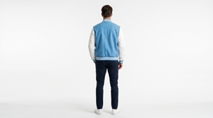 Chaqueta Varsity Azul para Hombre, Mangas Blancas, Logotipo Bordado, Cierre de Botones Delanteros, Estilo Preppy, Ropa de Abrigo para Otoño - Product Image 4