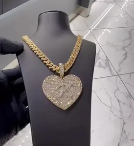 Colgante de Corazón con Letra Estilo Hip Hop, con Incrustaciones de Diamantes Moissanite, Cadena Cubana, Plata de Ley 925, Personalizado - Product Image 3