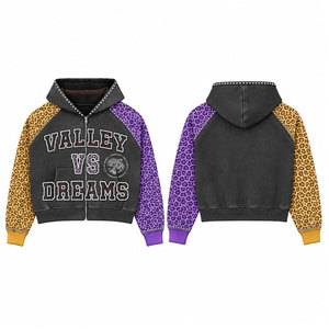 Valley Vs Dreams เสื้อฮู้ดมีซิปลายเสือดาว แขนเสื้อแบบแร็กแลน สำหรับทุกเพศ เสื้อฮู้ดและเสื้อสเวตเชิ้ตลำลองสำหรับฤดูใบไม้ร่วง - Product Image 1