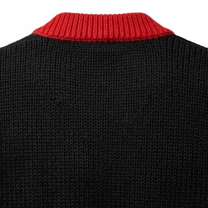 Black <b>Red</b> Contrast Knitted <b>Cardigan</b> crimson 913 acrylic university college <b>cardigan</b> DST Black V-Neck Varsity <b>cardigan</b> - Product Image 5