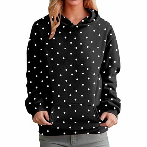 Sweat-shirt décontracté en coton tricoté à pois jaune clair pour femme avec poches et appliques, idéal pour l'automne - Product Image 3