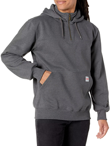 Sweat-shirt en molleton à capuche mi-zippé marron pour homme, coupe classique, couleur unie, poche avant avec logo, style automne - Product Image 5