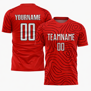 เสื้อฟุตบอลคอวีแบบซับลิเมชั่นสั่งทำพิเศษ ไซส์พลัส ป้องกันแบคทีเรีย แห้งเร็ว ระบายอากาศได้ดี ผลิตจากโพลีเอสเตอร์ 100% สำหรับสโมสรและทีม OEM - Product Image 1