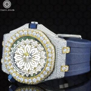 Charm Jewells – montre analogique de luxe en acier inoxydable, boîtier de 40mm, bracelet incrusté de diamants, mouvement mécanique à la mode pour hommes, Date automatique - Product Image 3