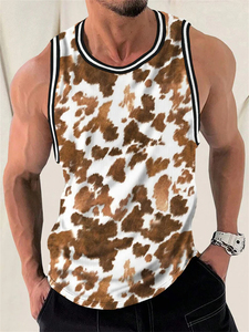 Camisetas sin mangas de cuello alto para hombre, 100% algodón no tejido, corte formal, longitud regular, estilo vintage lavado, con estampado de leopardo en la parte delantera - Product Image 2