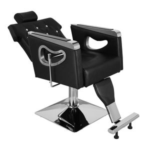 Sedia da Barbiere Nera HZ88111 N001 con Vassoio Quadrato Zincato, Rivestimento in Pelle PVC e Poggiapiedi Retrattile, Capacità 136 kg - Product Image 4