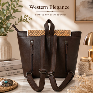 Western Cowhide Leather Shoulder Bag Hair On Hide Hand <b>Tooled</b> Floral <b>Backpack</b> Boho Travel Rucksack Handmade Laptop Bag Women - Product Image 2
