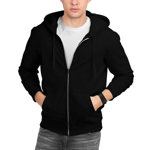 Sweat-shirt à capuche zippé noir pour homme, coupe classique, couleur unie, coton French Terry, vêtement d'automne - Product Image 1