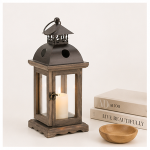 Farol de Madera Rústico Moderno al por Mayor con Tapa Metálica Antigua, Decoración Ecológica Navideña para Interiores del Hogar - Product Image 6
