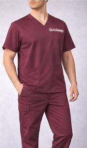 Tunique médicale unisexe bordeaux à col en V, vêtement de travail hospitalier, personnalisable avec broderie, pour hommes et femmes - Product Image 2