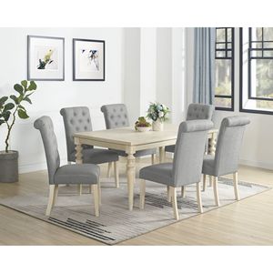 <b>Turned</b> <b>Leg</b> <b>Dining</b> <b>Table</b> with 6 Tufted Chairs Amonia 7-Piece <b>Dining</b> Set for the Modern Home - Product Image 1