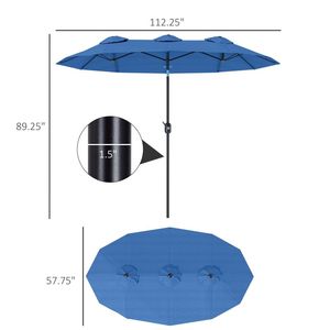 Ombrellone da Esterno Blu Navy 9.5 con Pulsante di Inclinazione e Manovella, 3 Prese d'Aria e 12 Stecche, Doppio Lato - Product Image 6