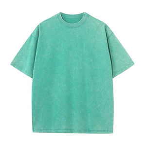 Camiseta de manga corta de mezclilla oversize para hombre, lavado ácido, algodón, cuello redondo, lisa, corte regular, antiarrugas, estilo casual urbano - Product Image 2