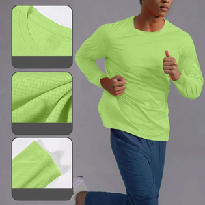 Camiseta de Manga Larga Verde Lima para Hombre, Cuello Redondo, Corte Ajustado Informal, Color Sólido, Tejido de Punto, Secado Rápido, Diseño Liso - Product Image 4