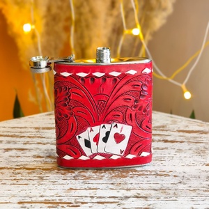 Nouvelle gourde de hanche en cuir et acier inoxydable, gravée à la main, motif floral personnalisé, design sculpté, portable, vente en gros 2026 - Product Image 6