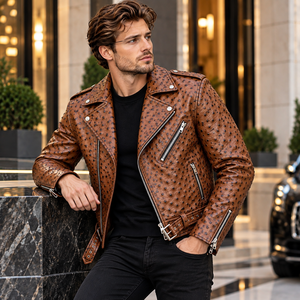 Chaqueta de Motociclista de Cuero Genuino con Grabado de Piel de Vaca para Hombre, Invierno - Product Image 6