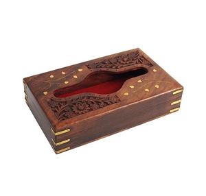 Porte-mouchoirs rectangulaire en bois fait main avec incrustation en laiton et intérieur en velours pour une décoration de table haut de gamme - Product Image 1