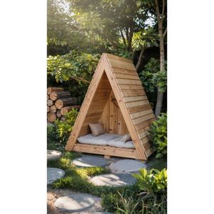 CASA PARA PERRO PEQUEÑO DE MADERA SÓLIDA DE TECO 39 X 39 PULGADAS HECHA A MANO EN INDONESIA - Product Image 1